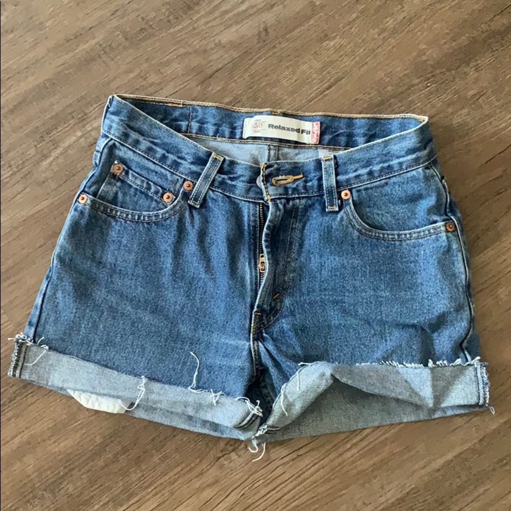 Levi’s 550. Cut, cuffed shorts. Fit like 25 or 26